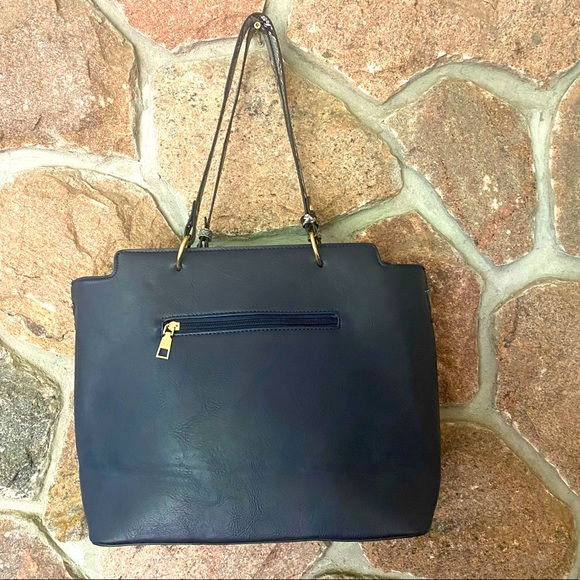 New condition Navy Blue purse with faux snakeskin accents. - Picture 2 of 8